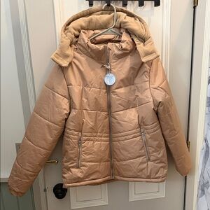 Tan Puffer Jacket with Hood